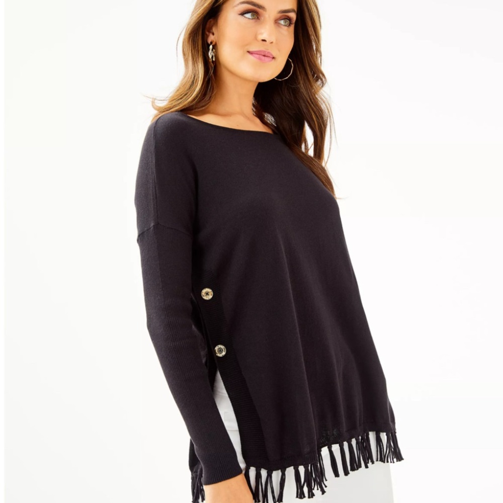 Lilly Pulitzer Black Fringe Hem Sweater